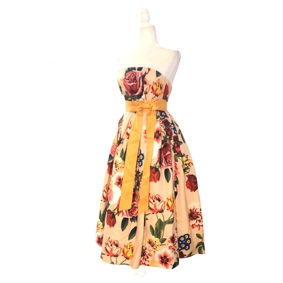 NWT Boutique Strapless Floral Retro Sleeveless Victorian Fit & Flare Dress - Picture 4 of 11